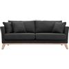 Miliboo - Divano scandinavo 3 posti grigio scuro piedi legno OSLO