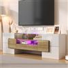 MURUL Elegante mobile TV Lowboard bianco lucido 145 cm illuminazione LED mobili soggiorno elegante finitura in vetro design moderno (bianco e legno)