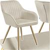 tectake® Sedie da Pranzo Effetto Velluto Trapuntato, Elegante, Imbottitura Schiuma Alta Densità, Gambe in Acciaio, Montaggio Semplice - Crema/Oro, 1 Sedia