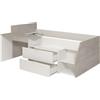 Vente-unique Parisot Vente-unique - Letto Singolo con scrivania Integrata e vani portaoggetti Inclusi 90 x 200 cm Bianco e Rovere - Gisele