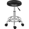 TactFire Sgabello Girevole con Ruote,Altezza in pelle PU Regolabile Sedia da lavoro,Sgabello da Lavoro per Studio Ufficio Salone di Bellezza (Black)