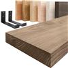 LAMO Manufaktur Mensola da parete con staffe nere a J | Mensola 100 cm per soggiorno, cucina, studio stile industriale | Colore: nocciola, Bordo: diritto | Legno massello