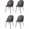 KEKOHOME Set 4 sedie sala da pranzo LUNA gambe in acciaio nero opaco, finta pelle antracite