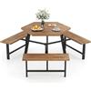 RELAX4LIFE Tavolo da Picnic per 6 Persone in Legno di Acacia con Panchine Incorporate, Set da Tavolo da Pranzo Esterno con Foro per Ombrellone e Struttura in Metallo per Patio, Giardino, Bordo Piscina
