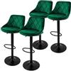 ML DESIGN modern living ML-Design Set di 4 Sgabelli da Bar Rivestimento in Velluto Verde Sgabello da Bancone Regolabile in Altezza 62-82 cm Girevole a 360° Sedie Alte Sedia da Bistrot con Schienale e Poggiapiedi