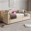 Soweiz Letto imbottito per divano semplice, multifunzionale, con ricarica USB di tipo C e 2 cassetti, telaio del letto (materasso non incluso) (velluto beige, 90 x 200 cm)