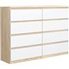 meble masztalerz Cassettiera 140 cm, 8 Cassetti, Sonoma & Bianco | Credenza Soggiorno 138,5x101,5x39 cm, Moderna Como, Cassettiera Alta, Mobiletto con Cassetti