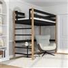 N-wood N01 Letto a Soppalco 120x200 cm, 100% Legno rovere massello, Lettino per bambini e adulti, Scala universale: destra o sinistra, Struttura inclusa, Costruzione stabile, Quercia nera
