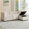 Rvjiahe Divano angolare a 3 posti Vano portaoggetti Poggiapiedi rimovibile 2 cuscini Adatto per soggiorno, ufficio, ecc (beige, 204 x 126 Wx69 cm)