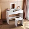 SONNI Cassettiera con Specchio Pieghevole, Toeletta Trucco bianca con Sgabello e Specchio Pieghevole, Toeletta da Trucco Scrivania 2 in 1, 100x76x45cm
