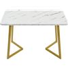Merax Tavolo da pranzo moderno rettangolare 117 x 68 cm, finitura in marmo con gambe in metallo per soggiorno, oro/bianco
