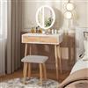 YU YUSING Toeletta, Tavolo da Trucco con Illuminazione, Tavolo da Toeletta con Specchio a LED, Tavolo da Toeletta con 2 Cassetti, Luminosità Regolabile, Trucco Vanity, Moderno (Ovale)