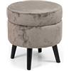 Gicos Pouf sgabello contenitore tondo seduta in velluto gambe in legno colore tortora 37 * 37 * 40 CM arredo casa giardino TOD-802317