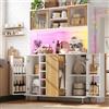 Huayz Armadio da cucina alto con LED, credenza con 4 ante e scaffalatura per snack, da cucina, con piano di lavoro e ripiani, per soggiorno, sala da pranzo, 120 x 40 x 188 cm