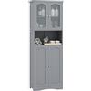 LIFEZEAL Armadio alto, mobile da bagno indipendente con ante in vetro, armadietto da bagno con ripiani regolabili, organizer per cucina, soggiorno, ufficio, 60 x 30 x 164 cm (grigio)