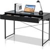 LIFEZEAL Scrivania in Legno Con 2 Cassetti e Porta Computer, Telaio in Acciaio, Stile Vintage, per Studio e Ufficio, Peso Max 116 kg, 112x48x76 cm (Nero)