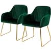 ML DESIGN modern living ML-Design Set di 2 Sedie per Sala da Pranzo in Velluto Verde Sedia da Soggiorno con Schienale e Braccioli Sedia da Cucina con Gambe Dorate Poltroncine con Struttura in Metallo Poltrona Ergonomica