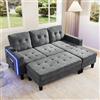 Trdlpyn Set di Divani Angolare con illuminazione LED e Porta di ricarica USB, Tasche laterali e Poggiapiedi Mobile, Divano a L Tre Posti con pouf a Due posti, divano Letto Modulare per Soggiorno,Grigio antico