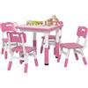 AIYAPLAY Set Tavolino e 4 Sedie per Bambini 18-60 Mesi Salvaspazio Rosa | Altezza Regolabile, Tavolo per Bambini con Lavagna per Cameretta, in Legno e PP
