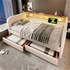 Trdlpyn Divano Letto Imbottito 140x190 cm con LED e USB-C, Letto Matrimoniale con 2 Cassetti e Testiera Contenitore, Letto Multifunzione Struttura del letto con Rete a Doghe, Letto per gli ospiti, Beige