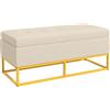 HOMCOM Panca Contenitore Rettangolare con Seduta Imbottita e Gambe in Acciaio, Pouf Poggiapiedi in Velluto per Camera da Letto e Soggiorno, 110x44x49 cm, Beige