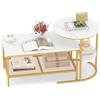 COSTWAY Set di Tavolini da Caffè Componibili, 2 in 1 Set di Tavoli Rimovibili con Piano in Marmo Sintetico, Tavolino Rotondo e Tavolino Rettangolare per Salotto e Camera da Letto (Oro)