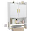 COSTWAY Armadietto Bagno Sospeso, Mobile da Bagno da Parete con Ripiano Regolabile, Scomparto Aperto, 2 Portasciugamani e Gancio Laterale, Pensile Salvaspazio per Cucina, 55 x 20 x 80 cm (Bianco)