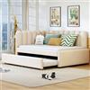 YuQozii Letto imbottito a forma di L, divano letto 140 x 200 cm, con schienale floreale e letto estraibile in tessuto di velluto (beige)