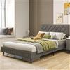 COSTWAY Letto Matrimoniale 140 x 200 cm, Struttura Letto Moderna con Testiera Imbottita, Doghe in Legno, Silenzioso, Carico Massimo 450kg