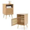 KOMFOTTEU Comodino in legno, con porta in rattan e gambe in pino, tavolino con armadio e ripiano aperto, per camera da letto, soggiorno, 40 x 39 x 70 cm, naturale (2)