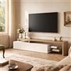OLIVIBED Mobile TV per TV fino a 85 Pollici, Mobile per Televisore a 2 Scomparti con Ripiani in Vetro, elegante mobile TV Lowboard con 3 ante, mobiletto tv per soggiorno, camera da letto, Bianco Lucido