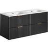 PIASKI Mobile per Lavabo Doppio 120 cm ADEL Black, Piano o Lavabo Incassato, Nero, Mobili da Bagno