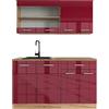 Vicco Cucina completa R-Line, Rosso lucido/rovere dorato, 140 cm senza piano di lavoro, adatto per installazione autoportante o vicino alla parete