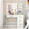 COSTWAY Toeletta da Trucco con 10 Luci LED e Stazione di Ricarica | Console Toeletta con 4 Cassetti, 2 Ripiani, Supporto per Asciugacapelli, 90 x 40 x 138,5 cm