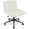 COSTWAY Sedia Ufficio a Gambe Incrociate, Sedia Scrivania con Ruote, Rivestita in PU, Seduta a U Spaziosa, Altezza e Regolabile, Sedie senza Braccioli, Portata 150 kg (Beige)