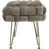 Marvin Pouf in Velluto Intrecciato con Gambe in Metallo Oro Cromato Sophie Poggiapiedi Sgabello per Casa Soggiorno Camera da Letto Salotto Divano Tavolino Quadrato Poltrona (Beige/Oro)