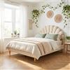 Julyue Letto Imbottito in Velluto 140 x 200 cm - Struttura Con Testiera Floreale e Rete a Doghe, Matrimoniale, per Bambini, Camera da Letto (Beige)
