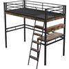 Azkoeesy Letto a Soppalco Singolo 90x200 cm in Metallo Resistente, con Scrivania e Scala Inclinata, Colore Nero