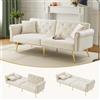 Lexiou Moderno divano letto a 2 posti, rivestimento in velluto, schienale con 3 livelli di regolazione e piedini in metallo dorato, elegante divano con funzione di sonno (beige)
