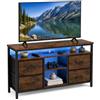 hitsuki Mobile TV porta TV con contenitore e presa integrata 110cm mobile soggiorno industriale legno e nero con 4 cassetti in tessuto ripiani aperti per salotto camera audio video