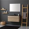 Kiamami Valentina Mobile Bagno Sospeso 100 Cm Quercia Naturale Lavabo Nero | Composizione con lavabo ceramica nero opaco, specchio 100x60 cm, cassettone soft close, stile moderno
