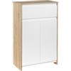 kleankin Mobile Bagno Multiuso, Mobiletto da Bagno con Armadietto e Cassetto, Salvaspazio, Color Legno e Bianco 60x30x90cm