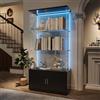 BLSYHDH Vetrina in vetro con led, armadio vetrina da collezione con 4 ante 3 ripiani trasparenti, mobile basso in legno, mobile vetrina in vetro, specchio vetrine da figurina armadio (4 piani 4 porte+LED-1