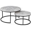 HJhomeheart Set di 2 Tavolini da Caffè Impilabili in Marmo con Piano in Marmo Grigio e Struttura in Metallo Nero, Tavolino Rotondo Moderno da Soggiorno - 80 x 80 x 45 cm