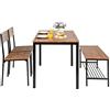 COSTWAY Set Tavolo e Sedie da Pranzo 4 Pezzi, Tavolo da Pranzo con 2 Sedie e 1 Panca, Set Mobili da Cucina Salvaspazio con 4 Posti, per Cucina, Sala da Pranzo e Soggiorno (Marrone)