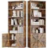 oneinmil 2 Pezzi Libreria Alta con Ante 6 Ripiani, Scaffale PortaLibri Moderno con Ante e Ripiani Aperti, Mobile Contenitore per Soggiorno, Ufficio, Camera da Letto, 55.5 x 23.5 x 181 cm, Marrone
