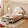 Azkoeesy Letto imbottito 90 x 200 cm, con testiera a forma di nuvola, letto singolo, letto per bambini, con illuminazione a LED e rete a doghe, velluto, beige, WF316966WAA