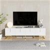 Sweiko Mobile per TV, Mobile con ante a struttura, Mobile con cassetti, Mobile TV da soggiorno con maniglie e piedini in oro (Bianco, 170 * 40 * 45,5 cm)