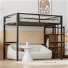 Azkoeesy letto matrimoniale a soppalco con scala e armadio, 140x200 cm, per bambini, ragazzi e adulti, struttura in metallo stabile, nero