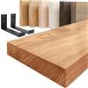 LAMO Manufaktur Mensola da parete con staffe nere a J | Mensola 100 cm per soggiorno, cucina, studio stile industriale | Colore: scuro, Bordo: diritto | Legno massello, qualità artigianale